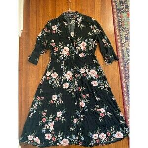 International Concepts Dress Women’s 12 Black Floral Button Front Good Condition